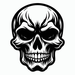 Aggressive Black and White Skull Vector Illustration