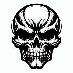 Aggressive Black and White Skull Vector Illustration