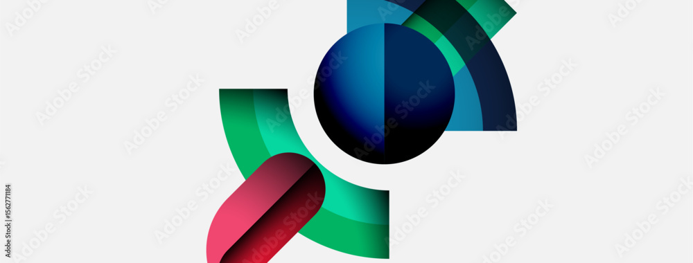 Poster Abstract shapes overlap, creating dynamic composition. Colors blend, forming gradients. Modern design evokes movement, energy.