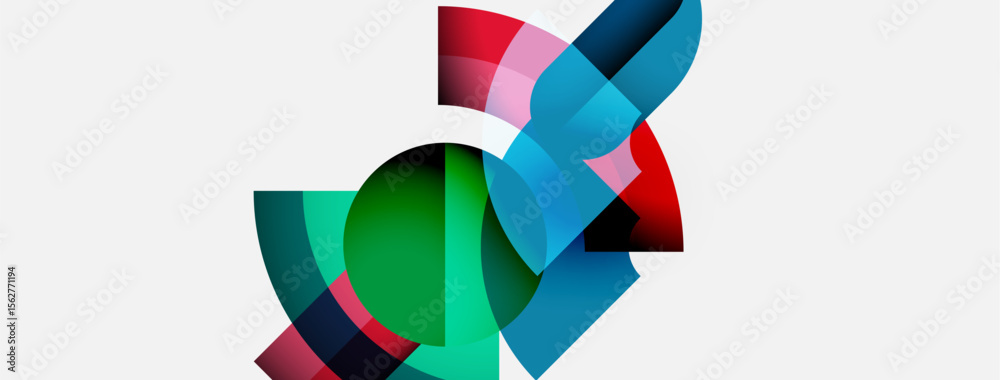 Aufkleber Abstract geometric shapes overlap, creating vibrant color blends. Composition features curves, circles, rectangles, dynamic interplay.