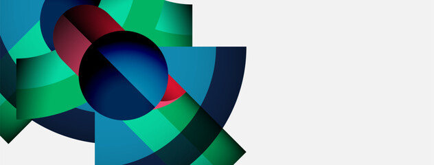 Fototapeta premium Abstract geometric shapes overlap, creating vibrant color gradients. Design features circular elements, dynamic composition, modern aesthetic.