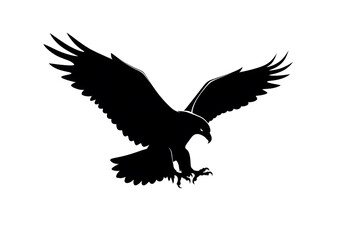 Majestic Eagle Descent Silhouette, A Powerful Bird of Prey in Flight Silhouette Illustration