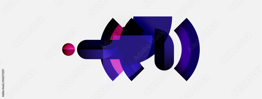 Poster abstract design features purple shapes, resembling sound waves or digital signal. minimalist aesthet