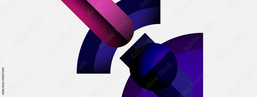 Aufkleber Abstract shapes, purple hues, modern design. Minimalist composition with overlapping forms, creating dynamic visual impact. Clean aesthetic.