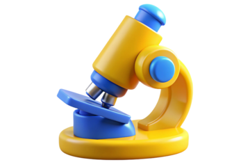 Cute 3d rendered yellow and blue microscope isolated on transparent background