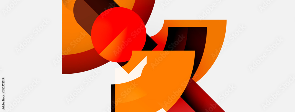 Poster abstract geometric shapes, warm colors dominate composition. orange, red hues create dynamic visual 