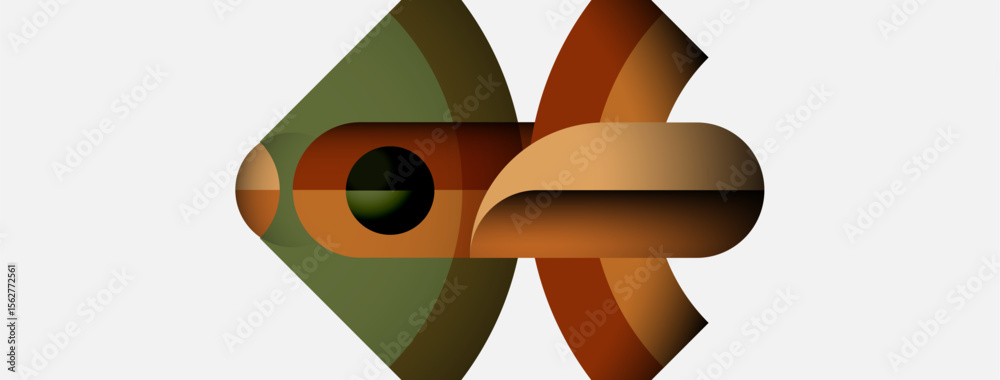 Poster Abstract shapes overlap, creating complex visual composition. Earthy tones dominate design, suggesting organic forms. Minimalist style.