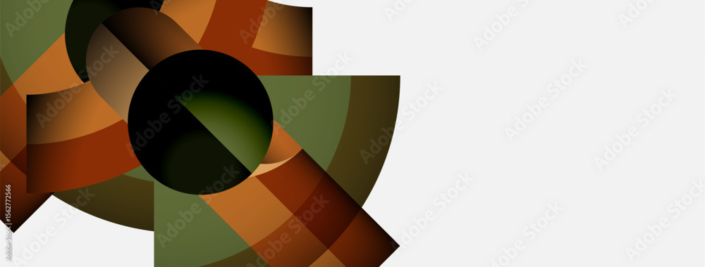 Aufkleber Abstract geometric design. Brown, olive, orange shapes overlap creating dynamic visual effect. Clean white space balances composition.