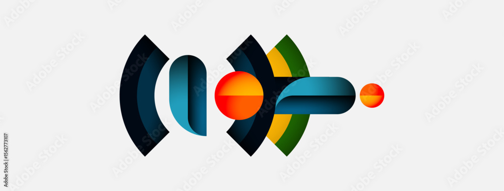 Poster Abstract graphic design features colorful overlapping shapes. Forms suggest movement, energy, dynamic composition. Modern aesthetic, vibrant hues.