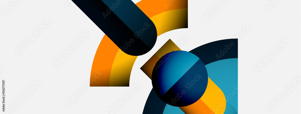 Poster Abstract shapes overlap, creating vibrant color gradients. Composition features curves, circles, plus negative space. Modern design elements present.