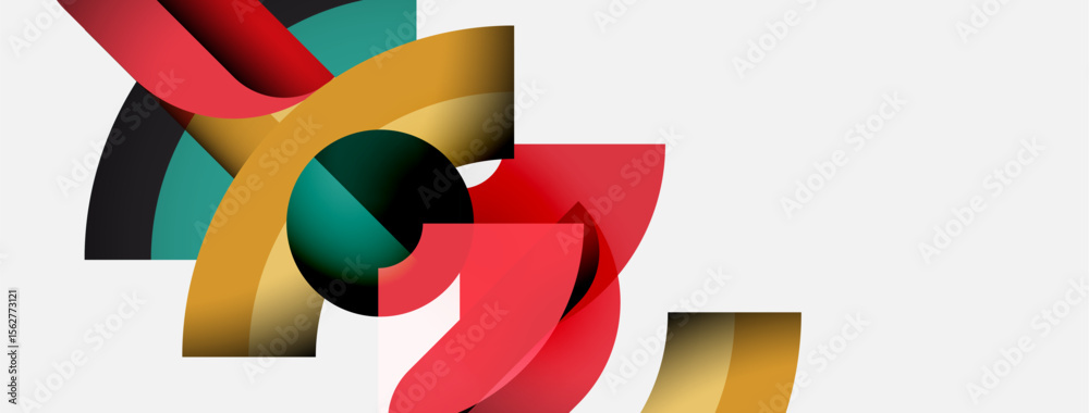 Poster Abstract colorful ribbons intertwine, creating dynamic composition. Shapes overlap, suggesting movement, depth, modern design aesthetic.