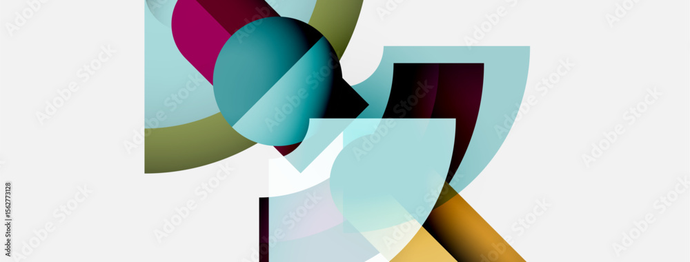 Poster Abstract geometric shapes overlap, creating dynamic composition. Colors blend, forming modern visual experience. Minimalist design, clean lines.