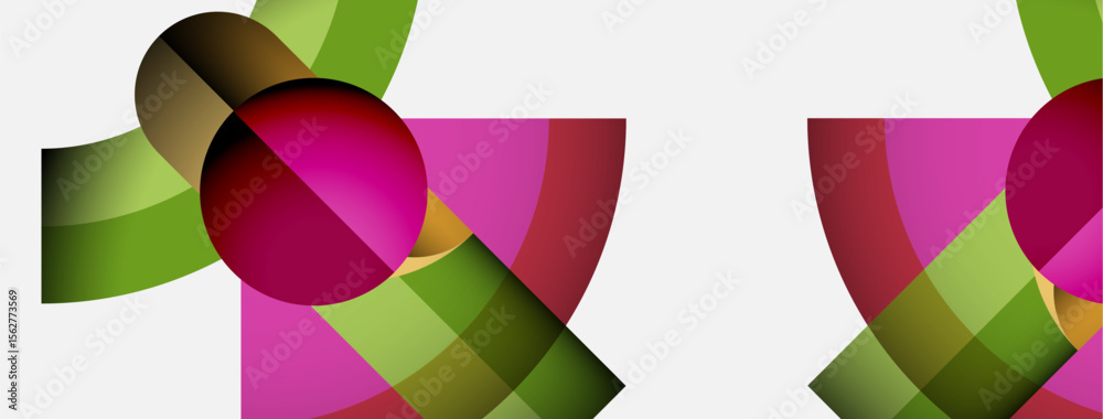 Aufkleber Abstract composition features overlapping colorful shapes. Pink, green, red hues create dynamic visual effect. Modern design.