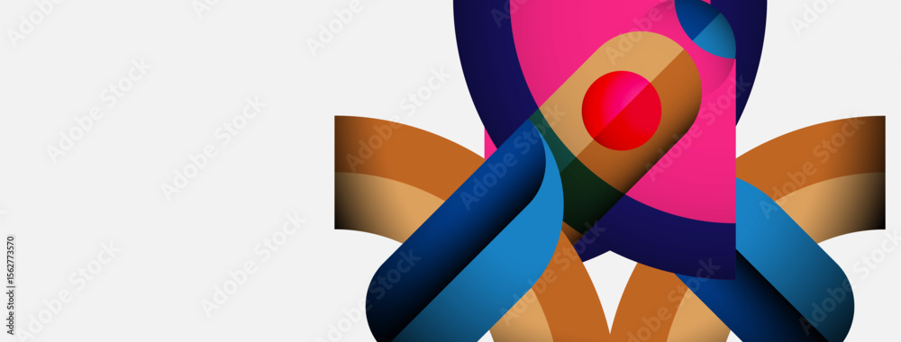 Poster abstract ribbons intertwine, forming dynamic floral shape. vivid colors create modern, artistic comp