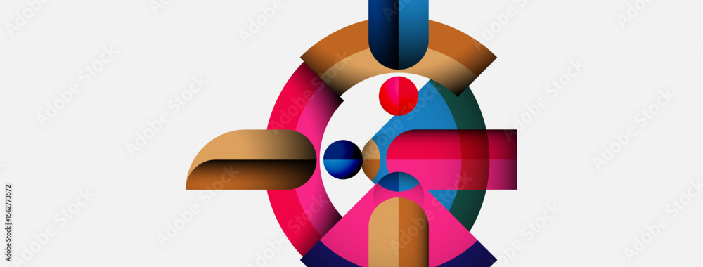 Poster abstract geometric design. colorful shapes overlap, creating birdlike form. modern, minimalist aesth