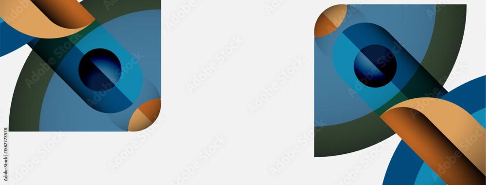 Poster Abstract shapes overlap, creating dynamic visual interest. Blue, green, orange hues dominate composition. Minimalist design, clean aesthetic.