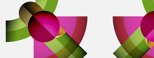 Obraz premium Abstract composition features overlapping colorful shapes. Pink, green, red hues create dynamic visual effect. Modern design.