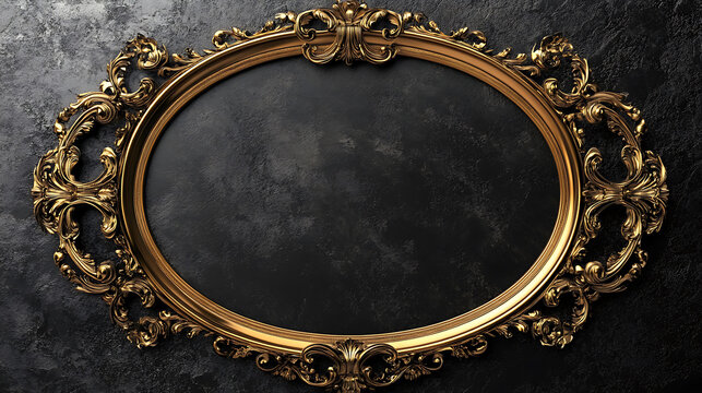 Ornate gold frame on dark textured background luxury empty frame artistic element vintage style wall art decorative border rich elegant gold