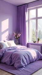 Calming Lavender Bedroom Soft Textiles & Natural Light Create Peaceful Atmosphere