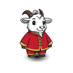 Cute Cartoon Goat in Traditional Chinese Costume Illustration