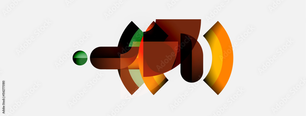 Poster Abstract shapes overlap, creating warm color gradients. Composition feels modern, minimalist, dynamic. Simple background enhances forms.