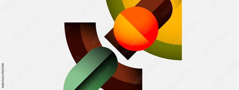 Poster Abstract composition. Geometric shapes overlap, creating dynamic visual interest. Warm, cool colors blend, offering modern aesthetic.