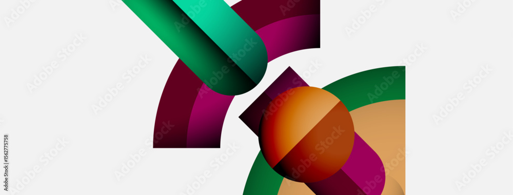 Aufkleber Abstract shapes overlap, creating vibrant color combinations. Modern design features smooth gradients, dynamic composition.
