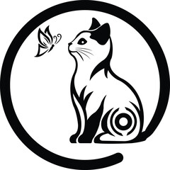  cat vector artistic cat watching butterfly inside smooth circle stylish animal illustration
