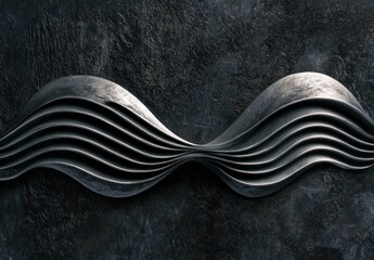 Abstract Silver Metal S-shaped Ridges on Dark Textured Surface for Modern Artistic Design