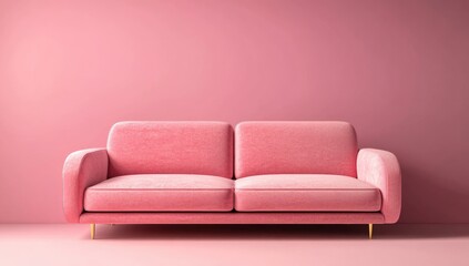 Pink velvet sofa against a blush pink wall
