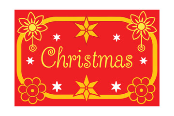 Christmas card gold red frame holiday floral