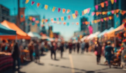 Busy street fair blurred