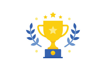 Fototapeta premium Golden Trophy Emblem: An eye-catching illustration of a golden trophy, adorned with laurel leaves and stars, symbolizes achievement, victory, and reward.