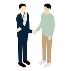 選挙運動中に候補者と有権者が握手をしている場面のアイソメトリックイラスト