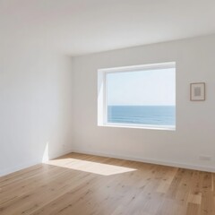 Minimalist Room with Ocean View Through a Large Window