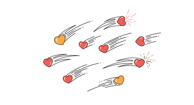 A shower of hearts streaking through the sky like shooting stars expressing love and affection