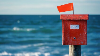Red mail box by the sea
