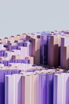  3D render of gradient hexagon towers against clean background