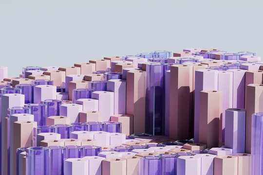  3D render of structured hexagonal terrain in pastel palette