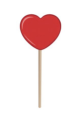 Charming red heart lollipop on a stick stands against a plain dark backdrop, perfect for love themed design or Valentine's projects, transparent background