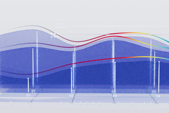  3D render of multiseries line chart on transparent graph