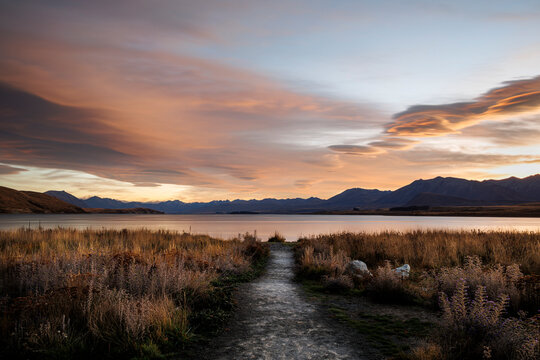 Path to a lake in the evening