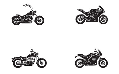 Obraz premium Silhouette Motorcycle Icon Set – Bold Vector Bike Symbols for Rider, Racing, and Garage Design