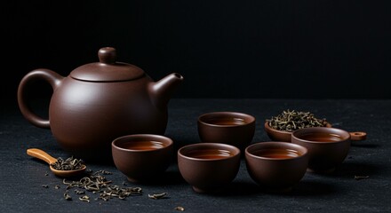 Dark brown tea set still life