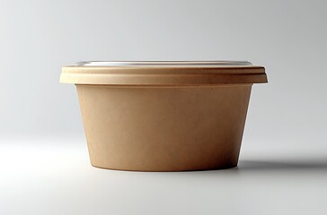 Round Brown Paper Takeout Container with Transparent Lid on Light Background

