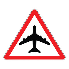 Airport warning sign , red triangle airport traffic sign , airplane traffic sign , vector illustration.