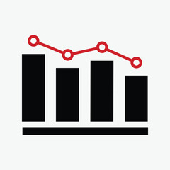 Business candle stick graph trending downwards, black and red icon, vector illustration.