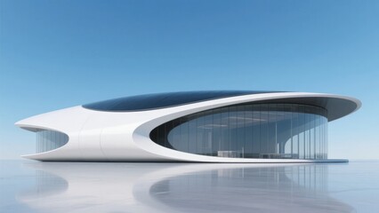 Modern Futuristic Building with Curved Architecture and Large Glass Windows