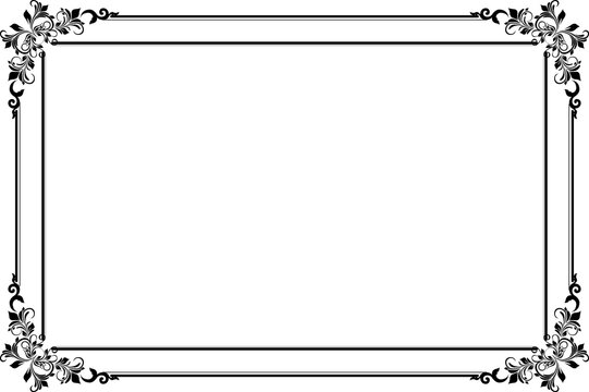 Elements of ornate vintage frames. Border black on white classic calligraphy swirls, floral motifs. Design print for greeting cards, wedding invitations, restaurant menu, royal certificates. Set 448