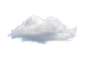 A single, fluffy white cumulus cloud isolated on transparent background, showcasing soft, airy texture and peaceful atmosphere